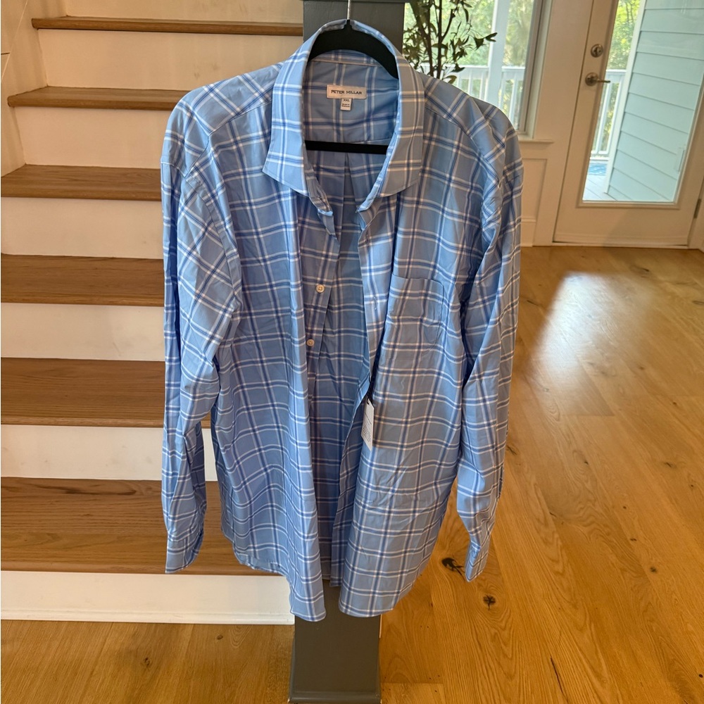 Peter Millar Light Blue Checkered Men's Shirt